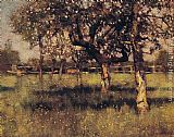 Sir George Clausen Famous Paintings - An Orchard in May